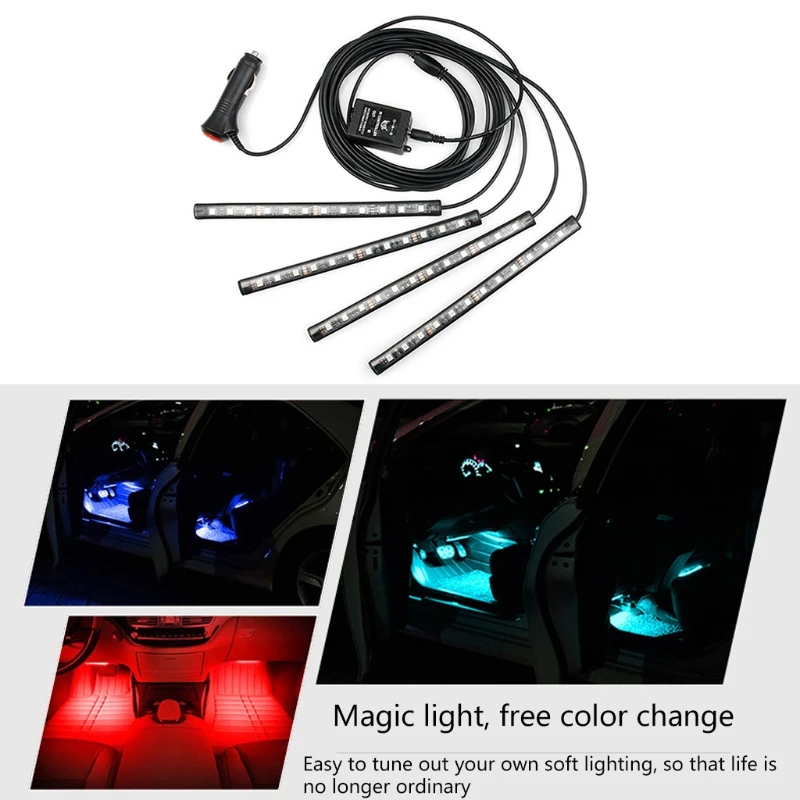 

4PCS Car LED Strips Interior Floor Atmosphere Light RGB Phone APP RF Control M4YB