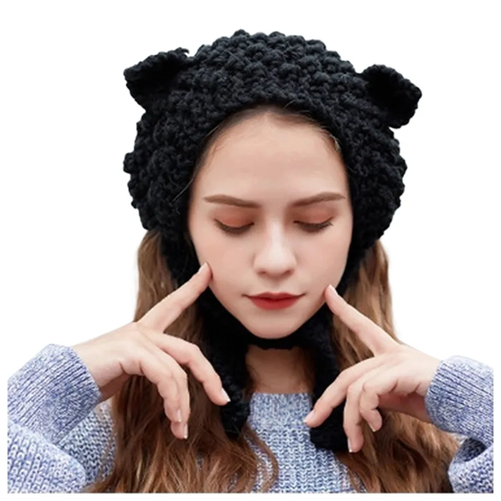 Зимняя вязаная шапка женская Горячая подвижные уши Милая мультяшная игрушка