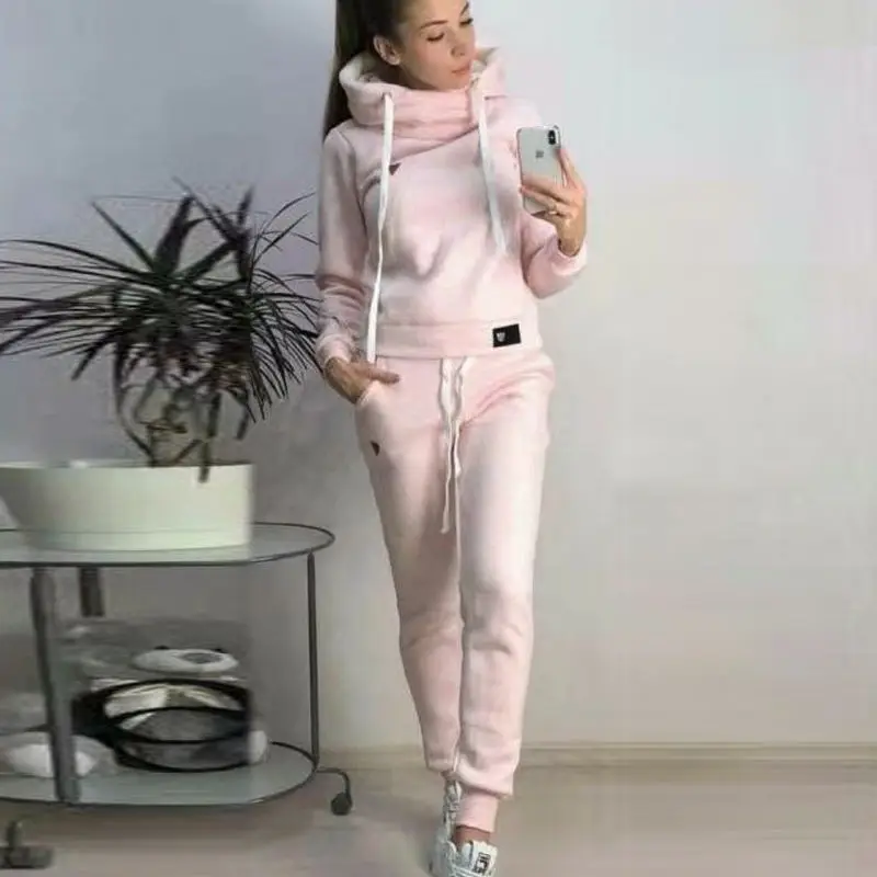 conjunto feminino Повседневные Женский комплект 2 шт., толстовки, штаны, комплект одежды, Осень-зима, теплый спортивный костюм, Одноцветный Женский комплект, топ, штаны, женский костюм - Цвет: conjunto feminino
