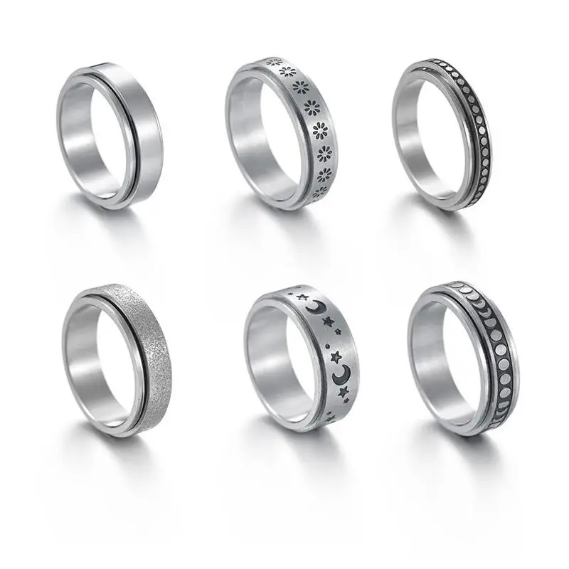 

6Pcs Anxiety Rings Fidget Band Rings Meditation Rings Gift for Women Men Christmas Gift For Party Decorations