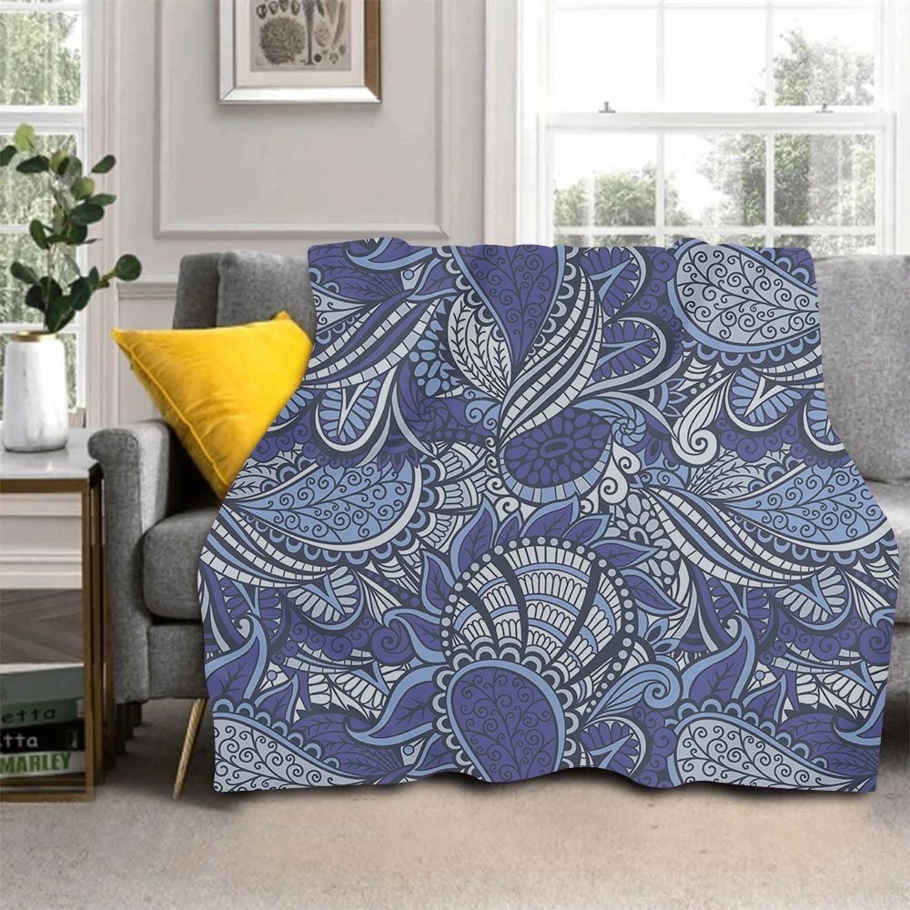 

Retro Paisley Flower Pattern Comfortable Soft Thin Quilt For Bed Couch Living Room Lightweight Travel Fleece Sherpa Blanket Gift