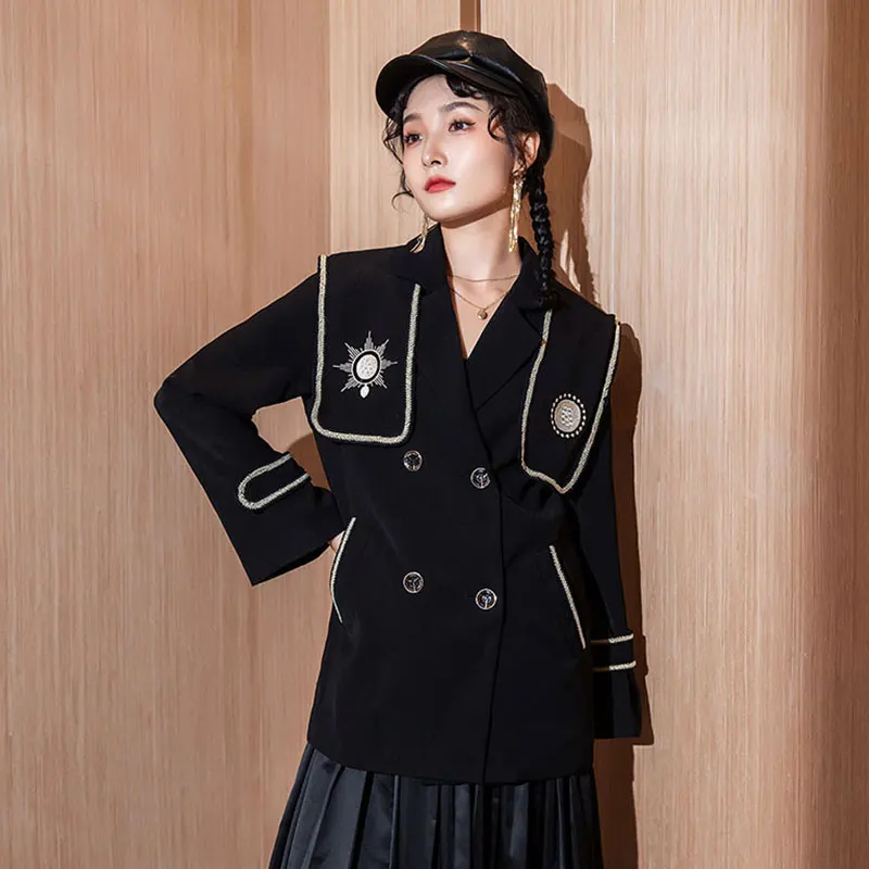 

JXMYY Stand-up collar mesh small suit loose jacket women 2020 autumn Korean version of the wild college style top trend