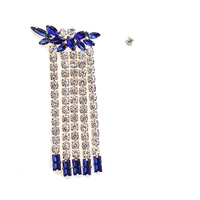 bk jewelry multi layer chains white blue acrylic crystals rhinestone ethnic style long drop stud dangle woman fashion earrings