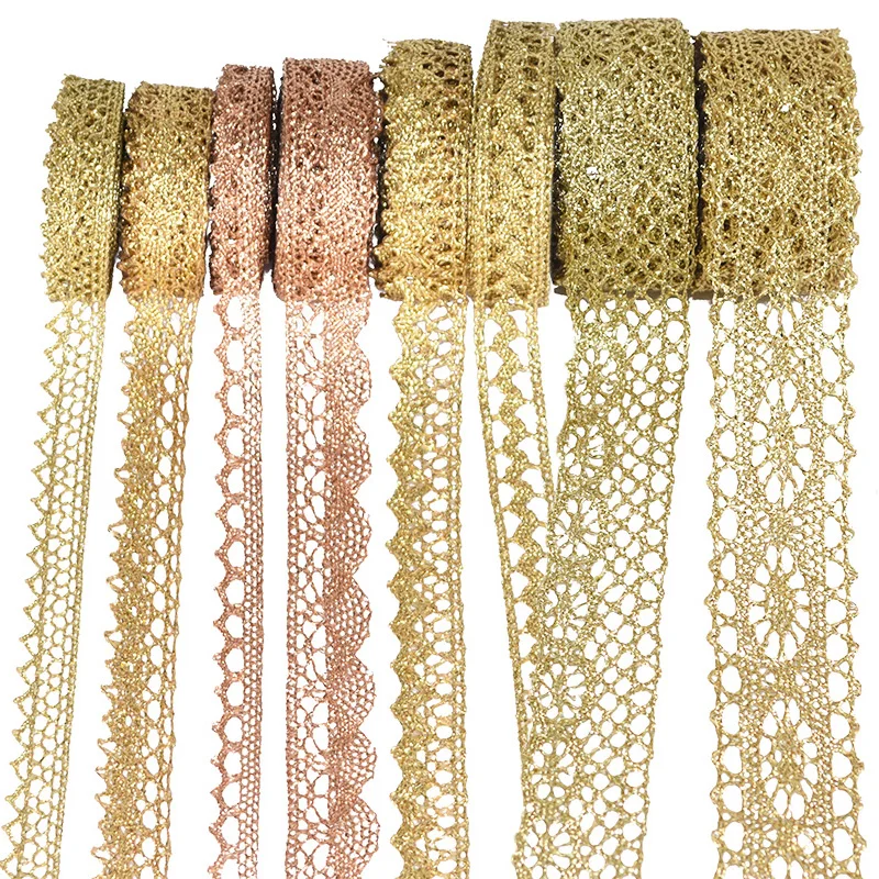 

5/10yards Glitter Rose Gold Silver Lace Trim Ribbon Roll Crocheted 7-24mm Ribbons Webbing Decor DIY Sewing Craft Packing Gifts