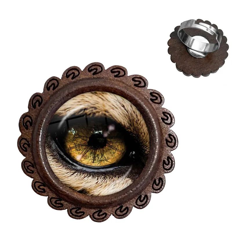 1 шт. стеклянные деревянные кольца с кабошонами в виде Глаз Дракона змеи совы кота