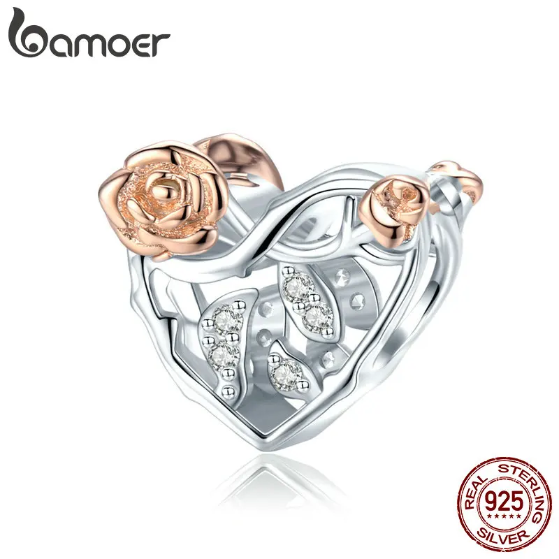 

bamoer 925 Sterling Silver Rose Flower Beads Charms for Original Bracelet Pulsera DIY Jewelry Women Silver 925 Jewelry BSC280