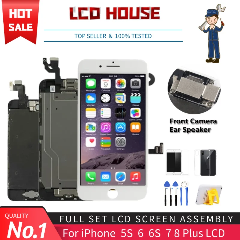 Pantalla AAA para iPhone 5 5C 5S 5SE 6 6S 7 8 Plus 6P 6SP 7P 8P Pantalla LCD Montaje completo Pantalla t&aacute;ctil LCD Digitalizador Reemplazo completo Pantalla + Bot&oacute;n + C&aacute;mara-0