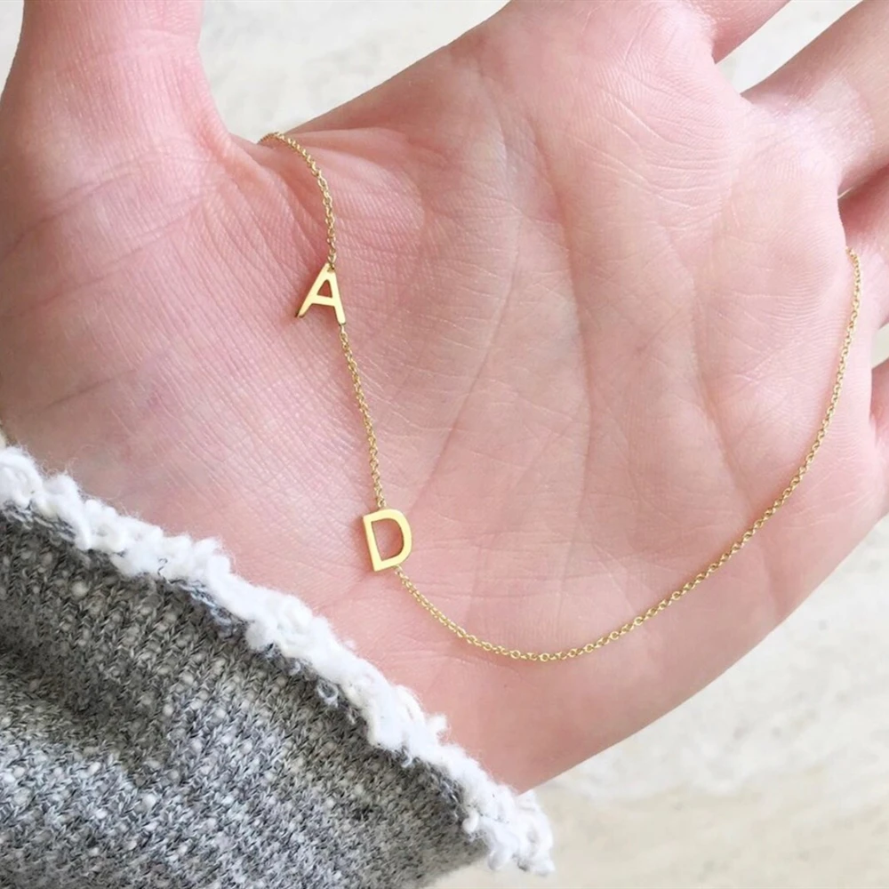 

Personalized Double Letters Necklace Stainless Steel Initials Letters Pendant For Women Girl Custom Chain Necklace Friendship G