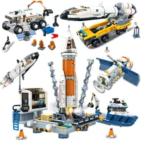 city space explore shuttle launch center building blocks saturn v rocket satellite astronaut figure bricks toy gift for children