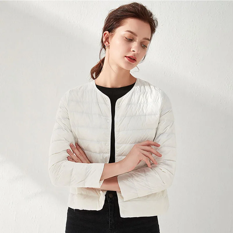 

New Down Jacket Light Round Neck White Duck Down Fashion Slim Fit Versatile Women's Style