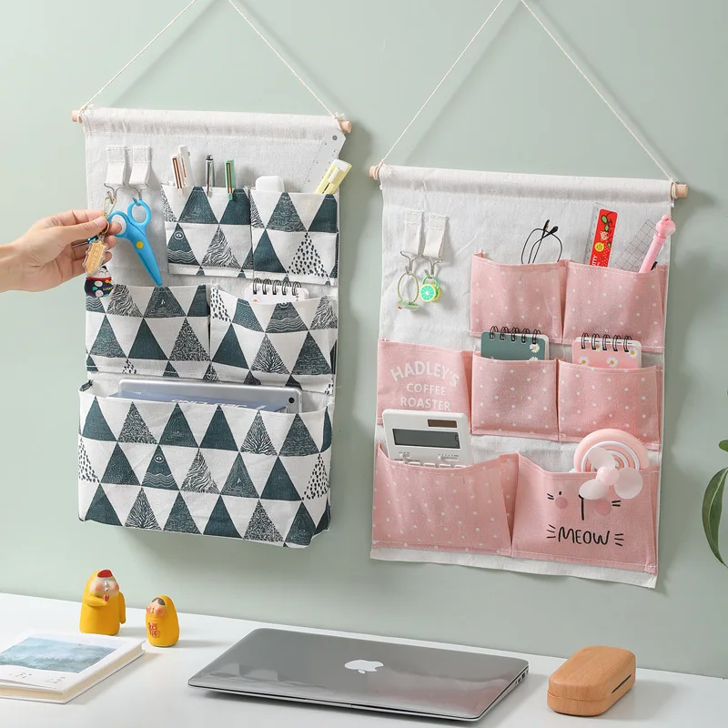 

Wall-Mounted Storage Dormitory Wall Hanging Cloth Art Multi-Pocket Finishing Multifunctional Cotton Hanging Bag