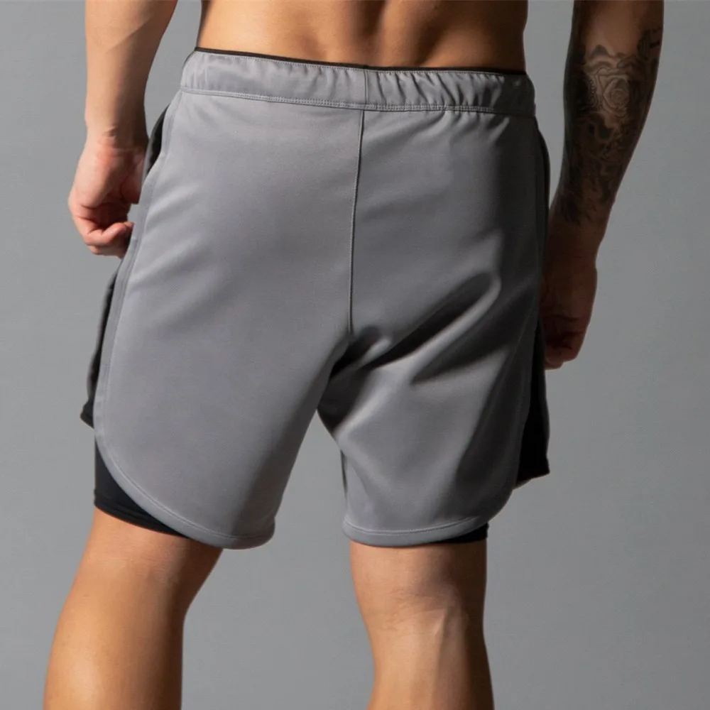 Черные спортивные шорты для бега мужские 2 в 1 Бермуды занятий фитнесом летние