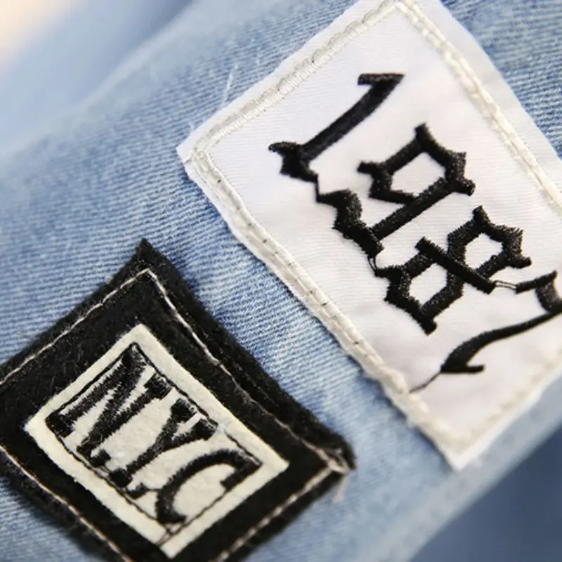 Harajuku женская джинсовая куртка бомбер с дырками и аппликацией принтом Where Is My Mind Lady