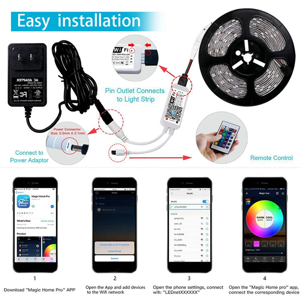 Умный Wi-Fi Bluetooth 1-контактный RGB-контроллер YHW с 24-кнопочным ИК-пультом