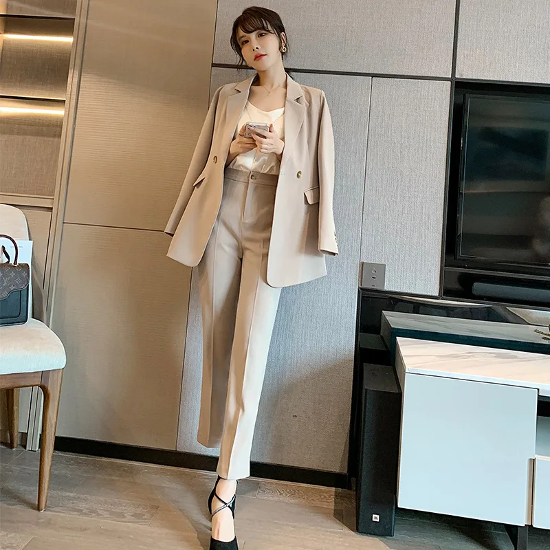 

L-5XL Women's Suit Two-piece Autumn and Winter Loose Office Ladies Jacket Blazer High Waist Trousers Business Wear