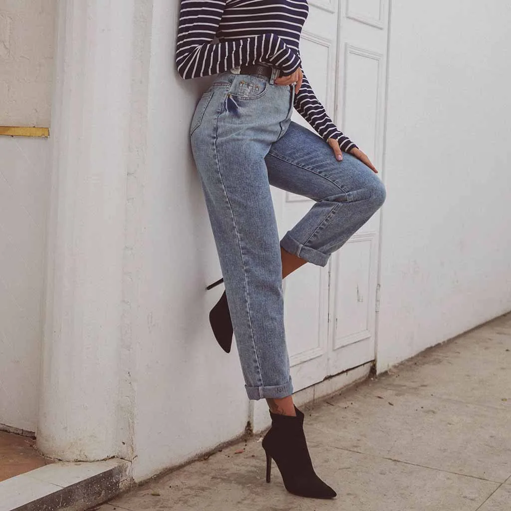 Spring Autumn Casual Denim Pencil Pants Women Grinding White Elastic Skinny Stretch Jeans High Waist Plus Size | Женская одежда