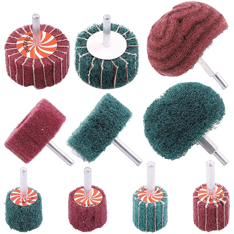 

10 Pack Non Woven Abrasive Wheel Drill Buffing Attachment Set, with 1/4inch Shank for Polishing, Scrubbing and Cleaning