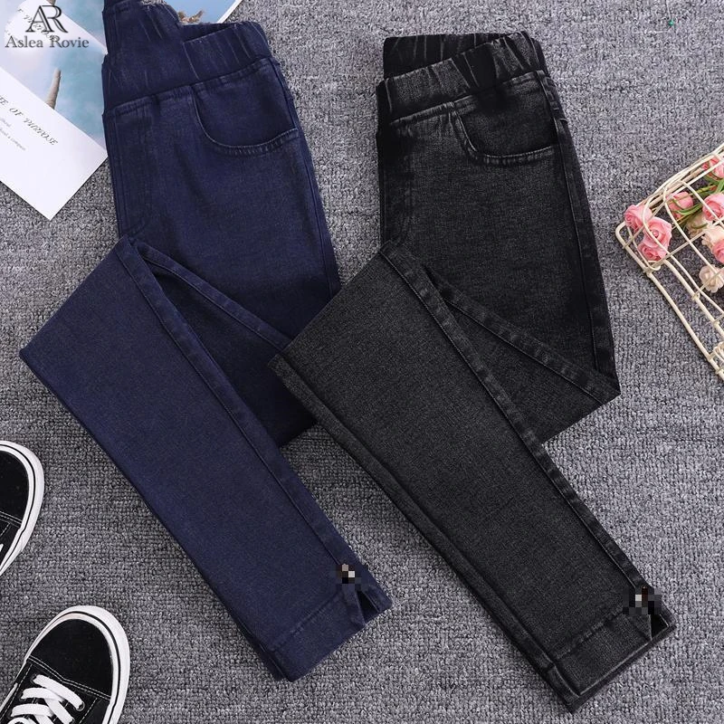 Женские джинсы с завышенной талией эластичные узкие брюки карандаш в полную - Фото №1