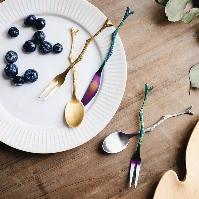 Набор столовых приборов из нержавеющей стали в ретро-стиле "Ветвь дерева" для дома, ресторана, фруктовых и десертных блюд на обед.