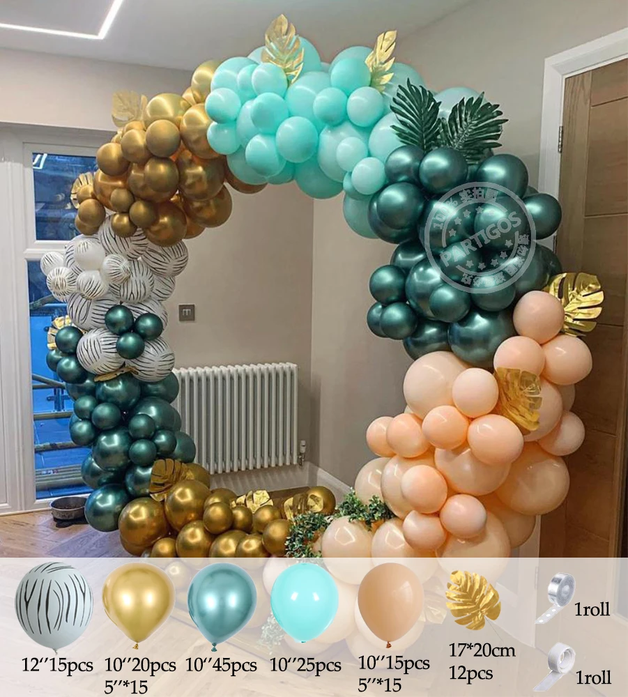 

164pcs Metal Green Balloon Garland Latex Balloon Arch Safari Jungle Party Wild One Birthday Party Decoration Kids Baby Shower