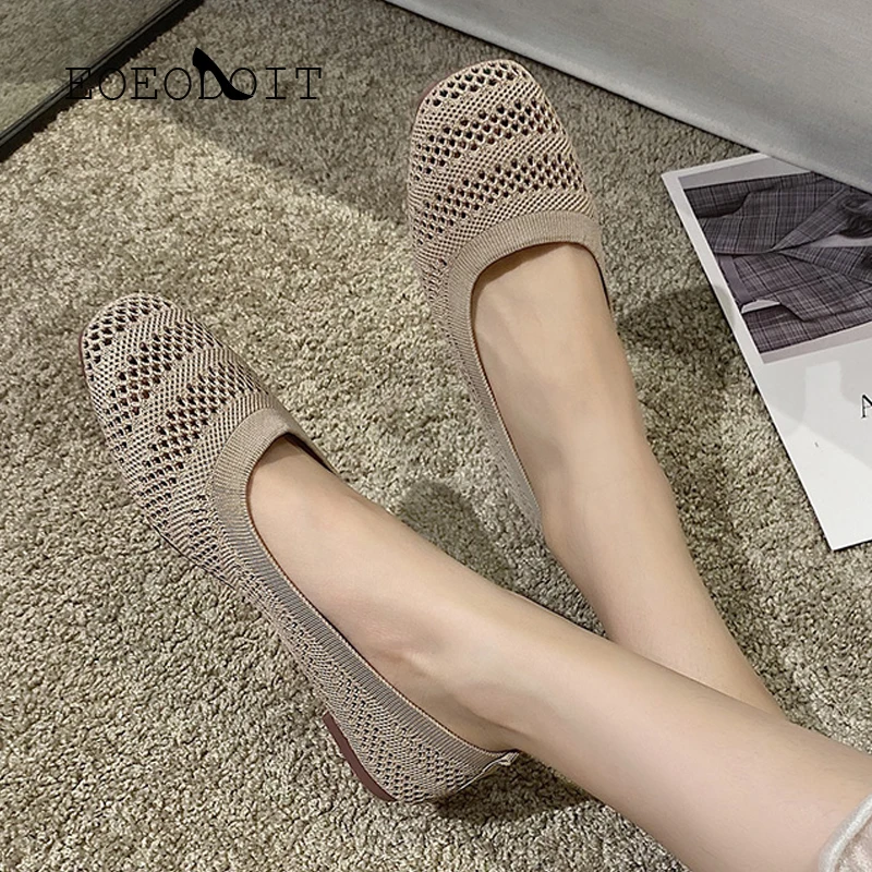 Женские балетки EOEODOIT эластичные туфли на плоской подошве с квадратным носком без