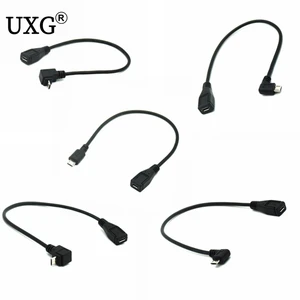 Micro USB 2,0 5-контактный штекер-гнездо удлинитель M-F адаптер длинный штекер 90 градусов правый и левый угол
