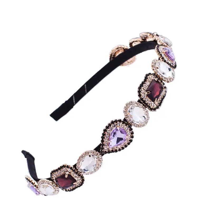 

Korean Retro Vintage Luxury Big Rhinestone Headband Festival Christmas Hair Accessories for Women Colorful Jewelry