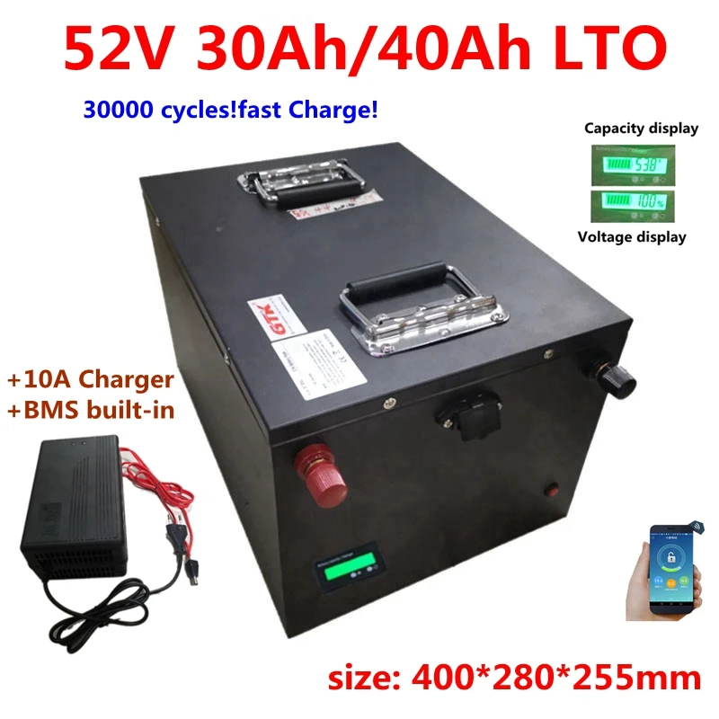 

20000 cycles LTO 51V 52V 30Ah 40Ah Lithium titanate battery pack with BMS 22S for ebike scooter golf cart motorcyle+10A charger