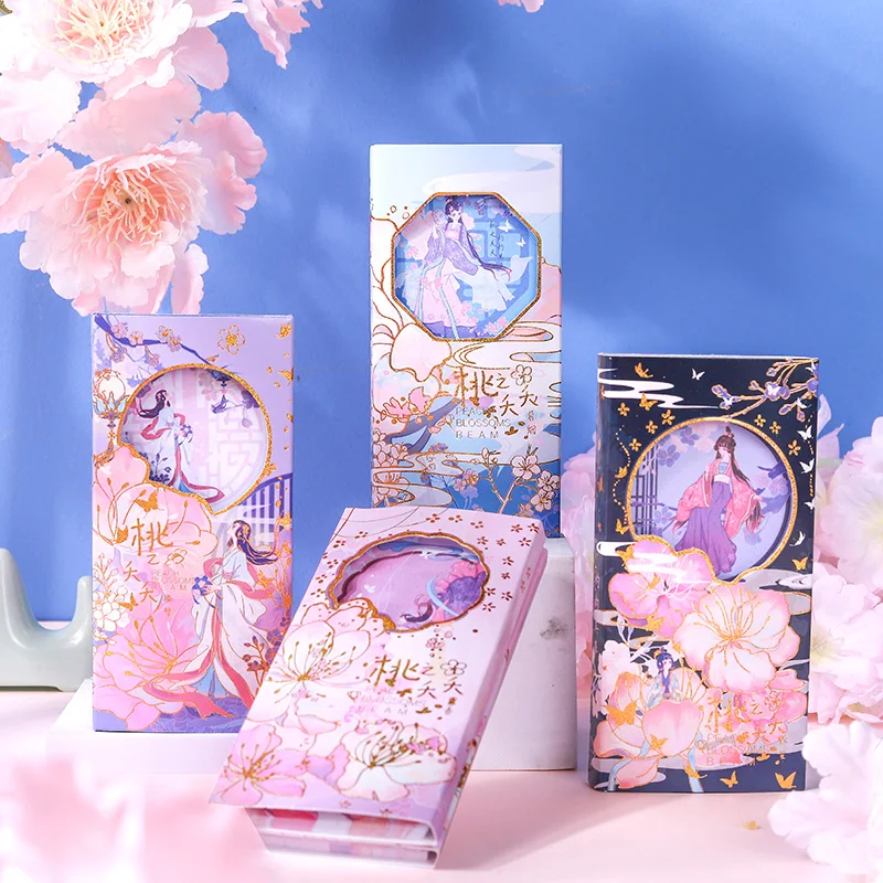 

210 pieces of Chinese style old-fashioned memo pads bronzing flying crane cherry blossom orange non-stick memo stationery