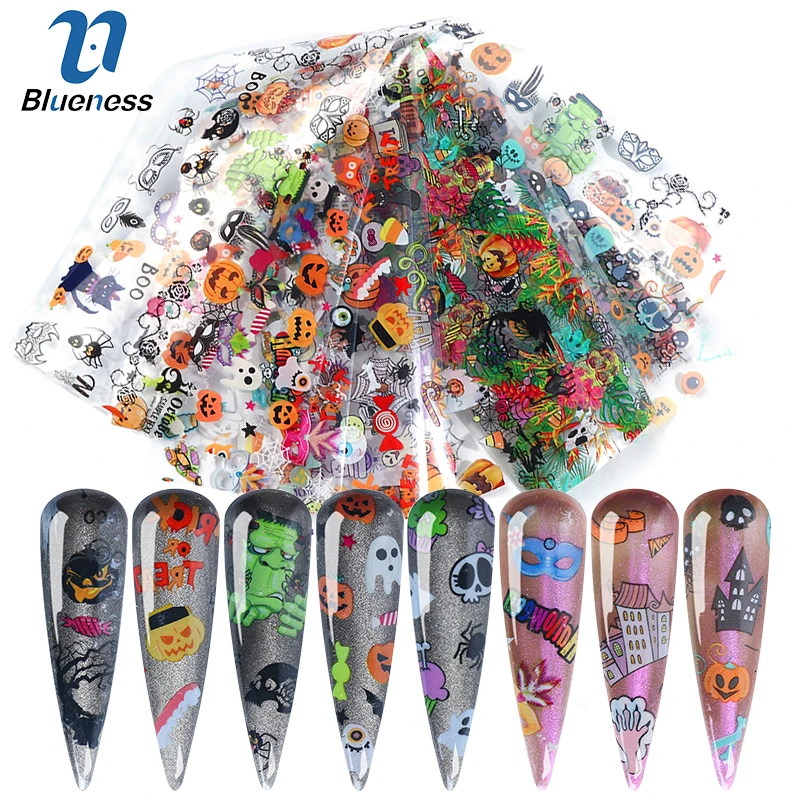 Blueness Halloween Bat Witch Design Nail Art Stickers Water Transfer Sliders Decals Sticker DIY Decorations JH759 | Красота и