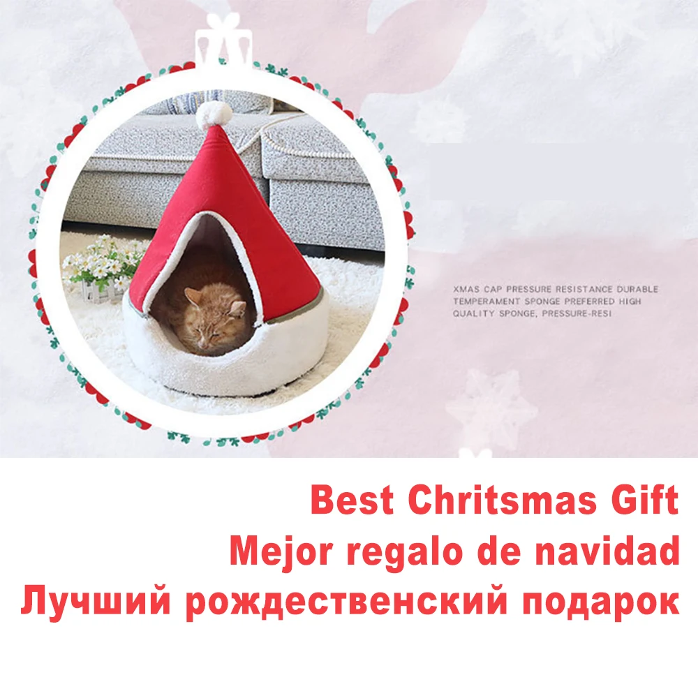 2020 принтом в виде рождественского кота кровать домик для кошек kitty зимние