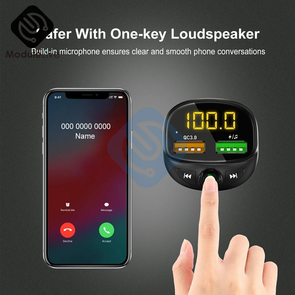 Автомобильное зарядное устройство Quck с двойным USB-портом Bluetooth 5 0 вольтметр QC3.0