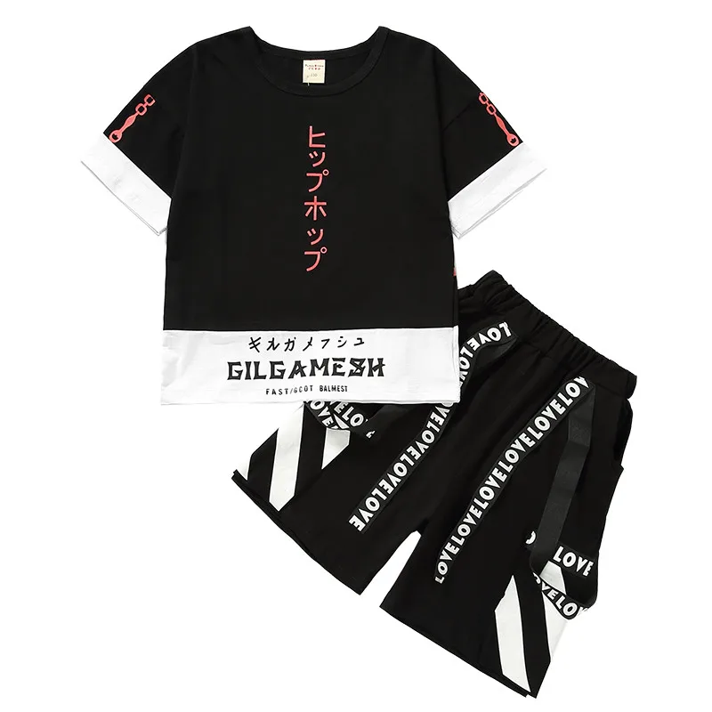 

Boys short-sleeved hip-hop summer loose thin cotton suit child sportswear tide cool childrens clothing T-shirt+Shorts sets