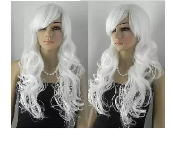 Мода Аниме косплей парик Длинные серебристо-белые волнистые + сетка для волос #43