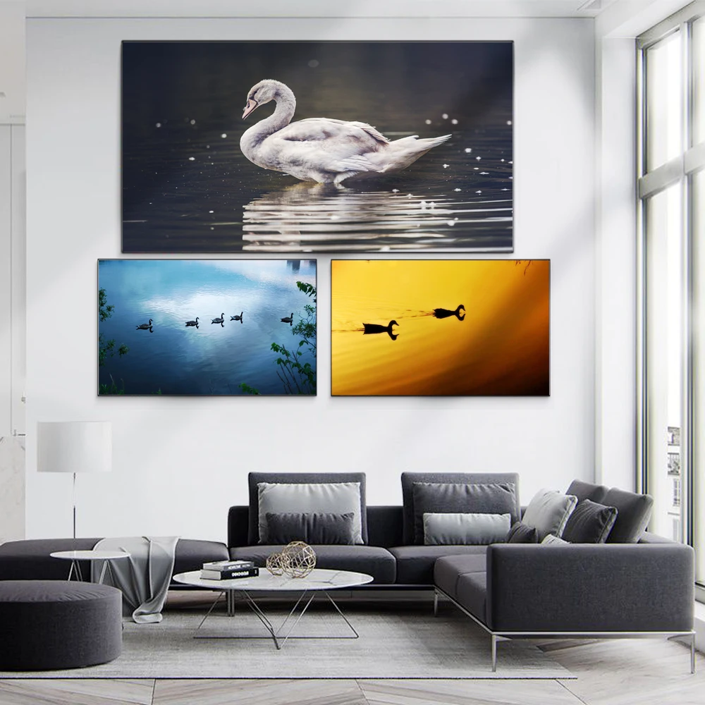 Животное пейзаж масляная живопись утка искусство на озере холст гостиная