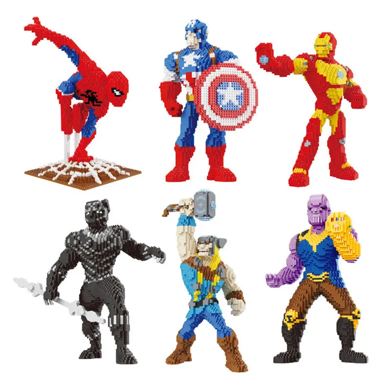 Фигурки супергероев Marvel Мстители Черная пантера Тор Железный человек мини-блоки