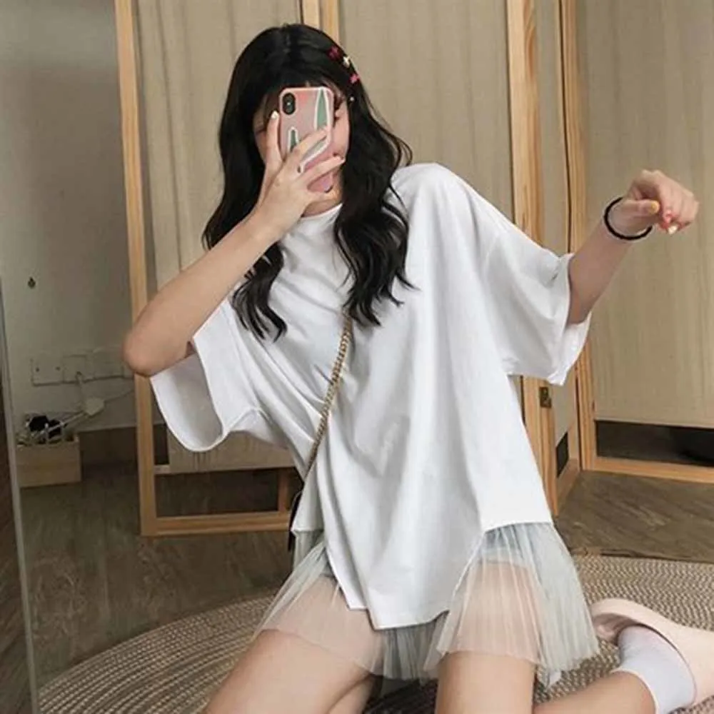 Фатиновая футболка с широким рукавом однотонная белая Черная