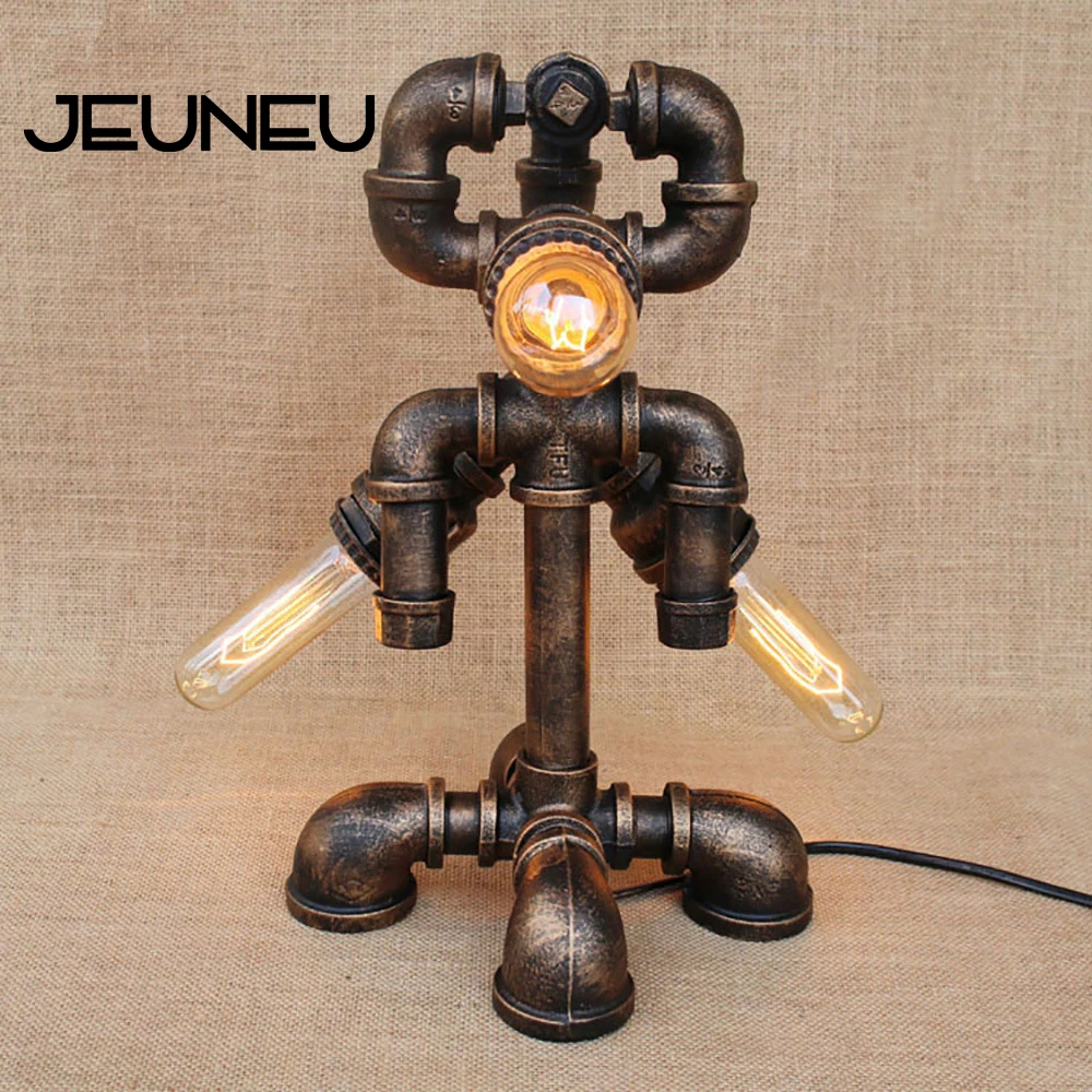 

Modern Workroom 3 Lights Robot Iron Table Lamp E27 Art Deco Shine Desk Light Sconce for Study Bedroom Bedside Workshop Office