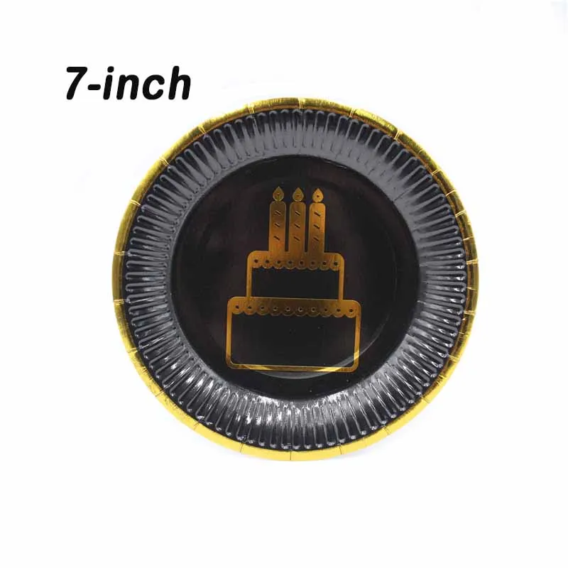 Plates 7-inch 10pcs Черные тарелки, салфетки для стаканчиков, соломинки, Свадебные Декорации для взрослых, юбилей, дней рождения, вечеринок, одноразовые столовые приборы в Золотой горошек - Цвет: Plates 7-inch 10pcs