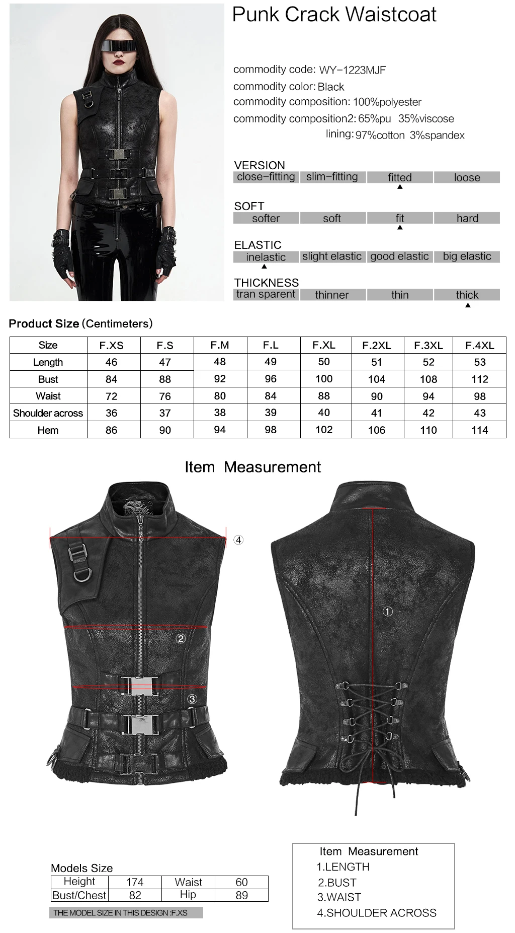 

PUNKRAVE Women's Punk Crack Sleeveless Vest Handsome Fashion Slim Fitting Irregular Stand Collar Cardigan Waistcoat