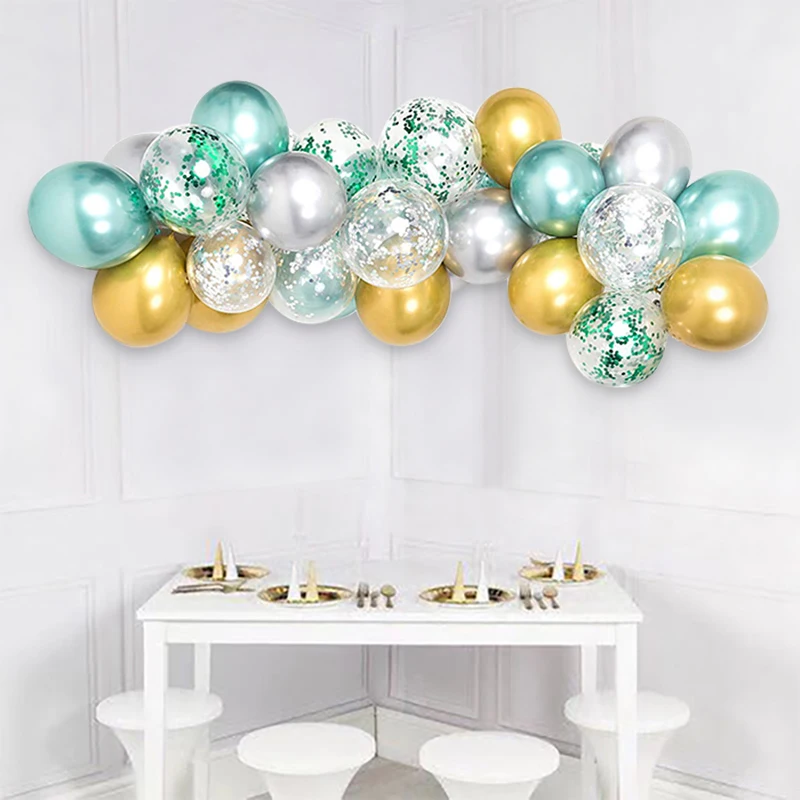 

35pcs Balloon Garland Arch Kit 12inch Macaron Mint Green Gold Silver Metallic Balloons Birthday Wedding Wild One Party Supplies