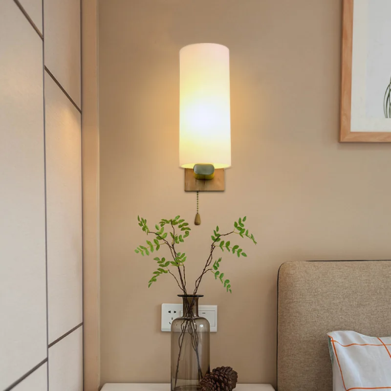 

Japanese warm wooden bedside wall lamp modern simple hotel bedroom log wall lamp stair corridor corridor corridor lamp