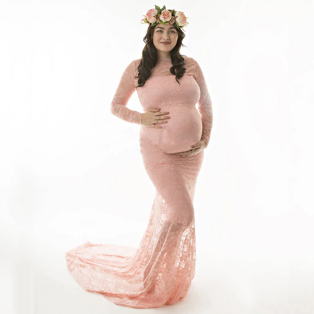 Для женщин беременных Подставки для фотографий кружевное платье с длинными