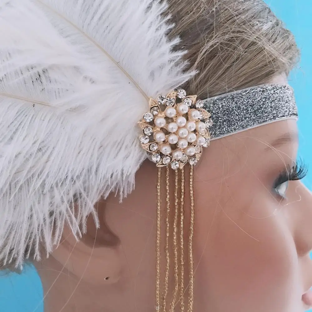 

Feather Flapper Headwear for women Great Headband Gatsby Headdress accessories Vintage 1920s Headpiece Elastic Girls Headband