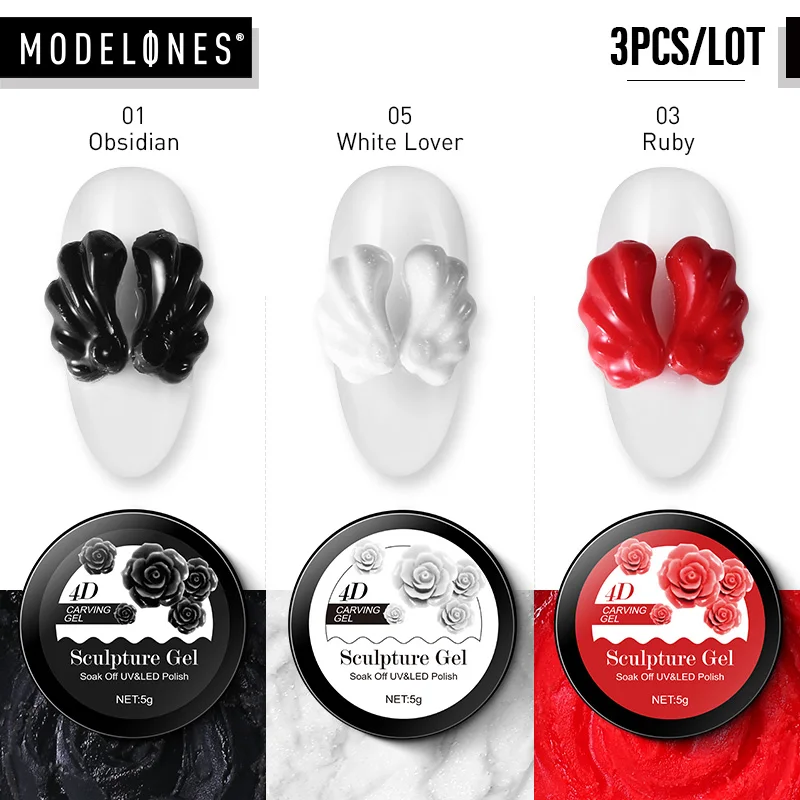 Modelones 3 шт./лот 4D резной Гель лак для ногтей Полупостоянный DIY скульптурный глина