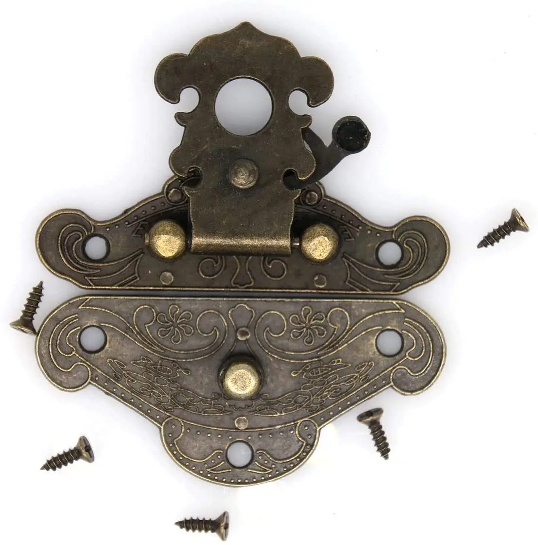 5Pcs Retro Antique Buckle Latch with Screw Vintage Hasp Pad Chest Lock Plate Wooden Case Jewelry Box Cabinet Decoration - купить по