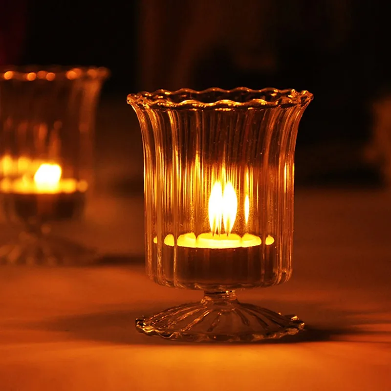 

Creative Candle Lit Dinner Cup Transparent Glass Stripe Candlestick Candle Light Interesting table lamp