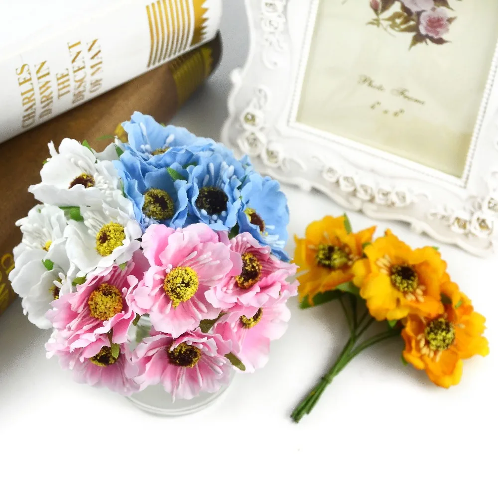 6шт/лот Миниатюрный шелковый искусственный букет маков для свадебного украшения, рукоделия, гирлянды и декора, подделка