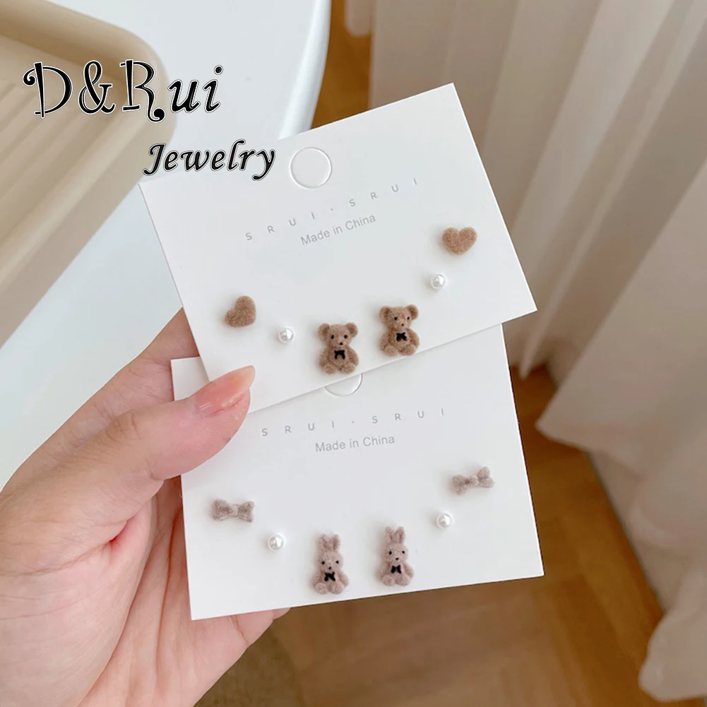 

Earrings for Women Korean Fashion Stud Earrings Sets Cute Little Bear Rabbit Cartoon Animal Earring Jewelry Mother's Day Gift