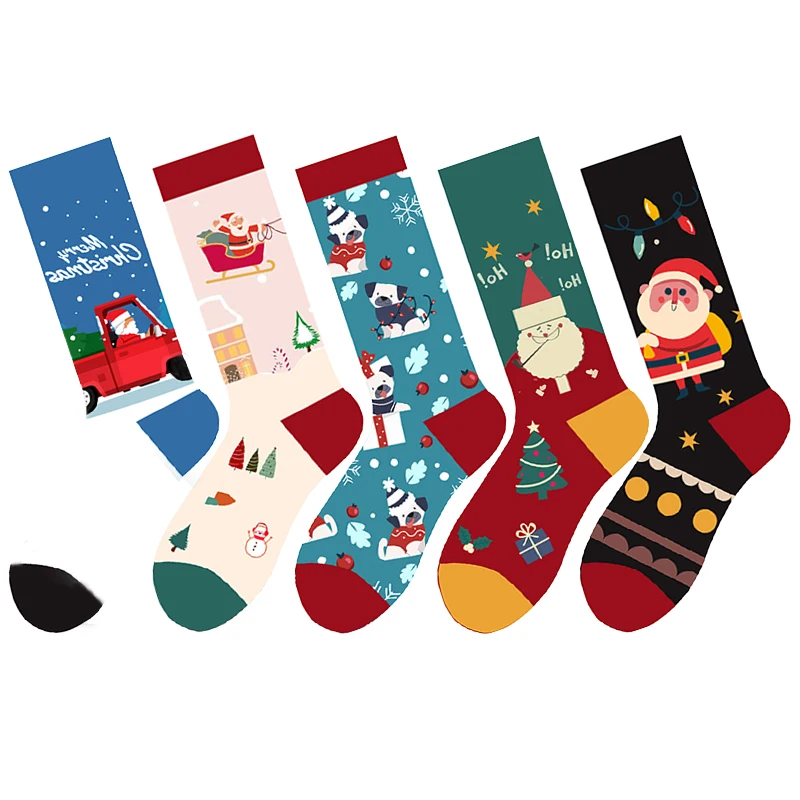 

Happy New Year Christmas Gift Novelty Funny Women Socks Santa Claus Elk Bear Printing Easter Style Combed Cotton Crew Sokken